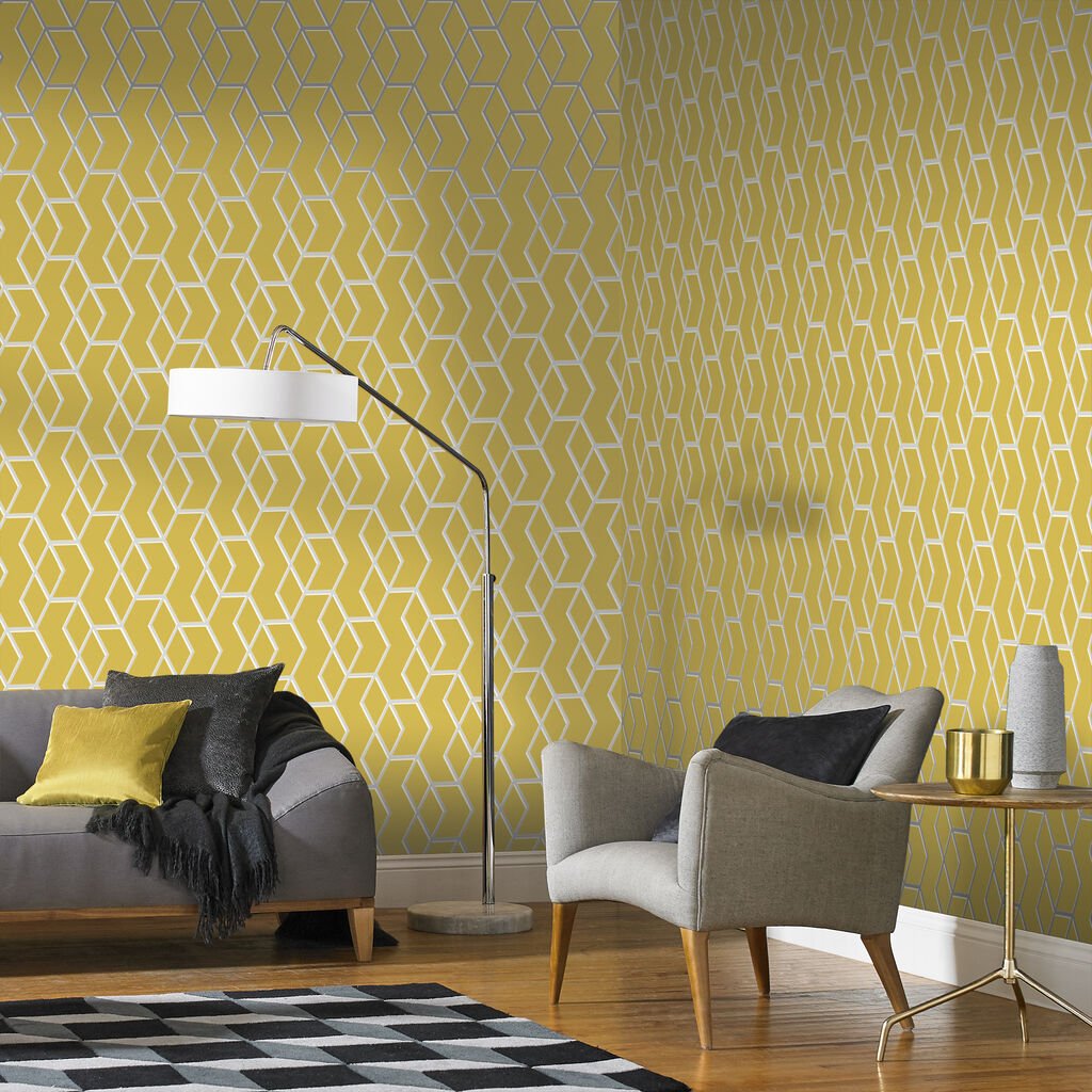Archetype Wallpaper - Yellow Silver - Graham & Brown - 104731 - Premier Wallcovering