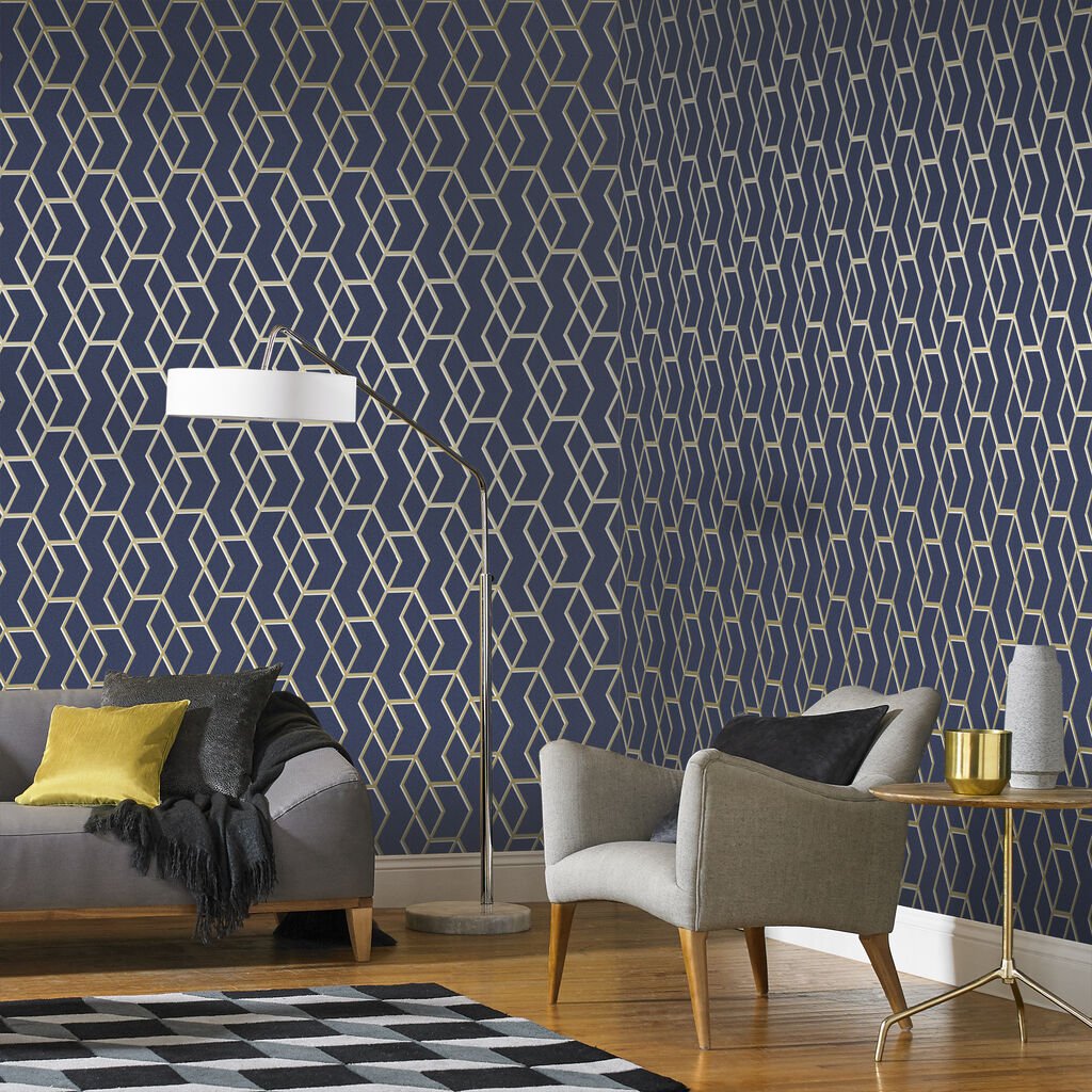 Archetype Wallpaper - Navy Gold - Graham & Brown - 104735 - Premier Wallcovering