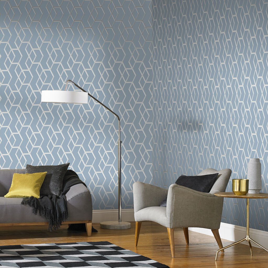 Archetype Wallpaper - Blue & Silver - Graham & Brown - 104733 - Premier Wallcovering
