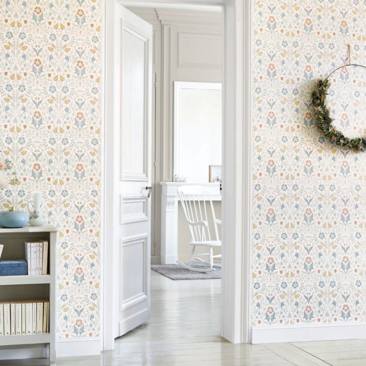 Archibald Arts and Crafts Wallpaper - Bleu Givre - Casadeco - 86336105 - Premier Wallcovering