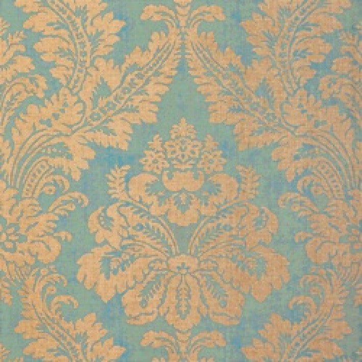 Argentina Damask Wallpaper - Metallic Gold on Blue - Thibaut - T6870 - Premier Wallcovering