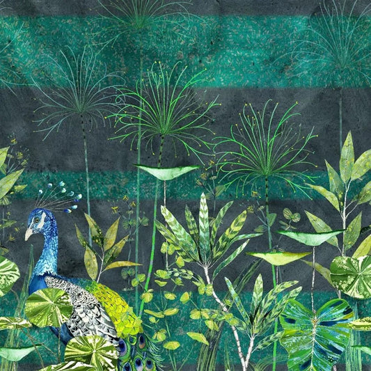 Arjuna Leaf With Peacock Wallpaper - Viridian - PDG1069/01 - Designers Guild - Premier Wallcovering