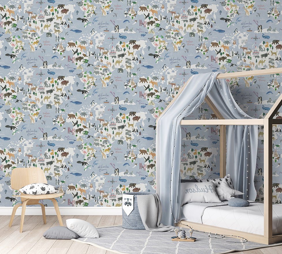 Around the world Wallpaper - Blue - Holden Décor - 13250 - Premier Wallcovering