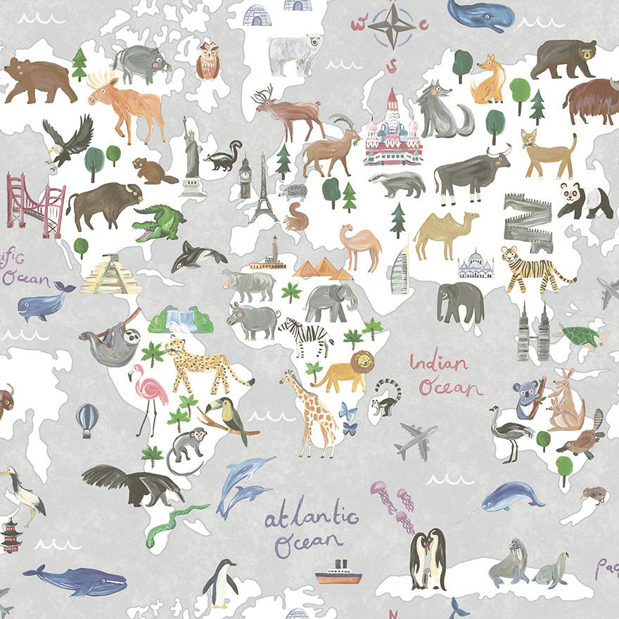 Around the world Wallpaper - Grey - Holden Décor - 13252 - Premier Wallcovering