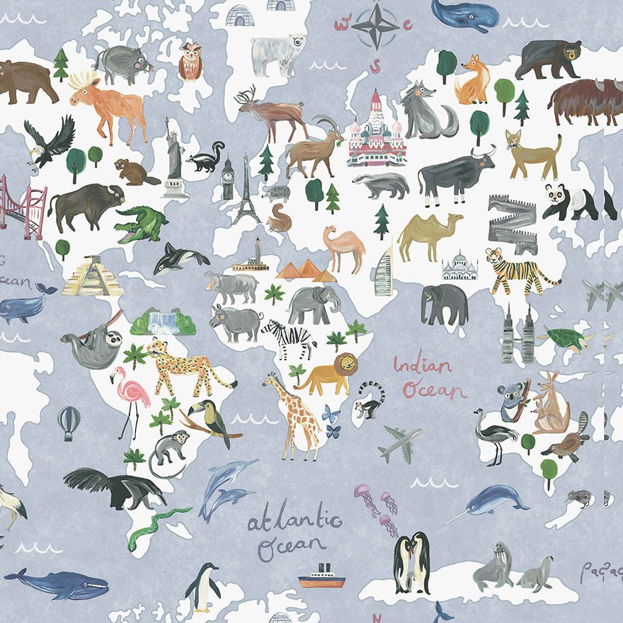 Around the world Wallpaper - Blue - Holden Décor - 13250 - Premier Wallcovering