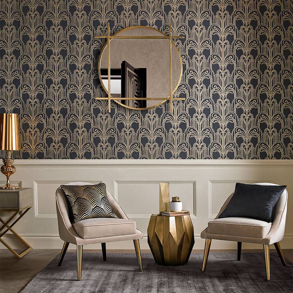Art Deco Wallpaper - Black & Gold - Graham & Brown - 104299 - Premier Wallcovering