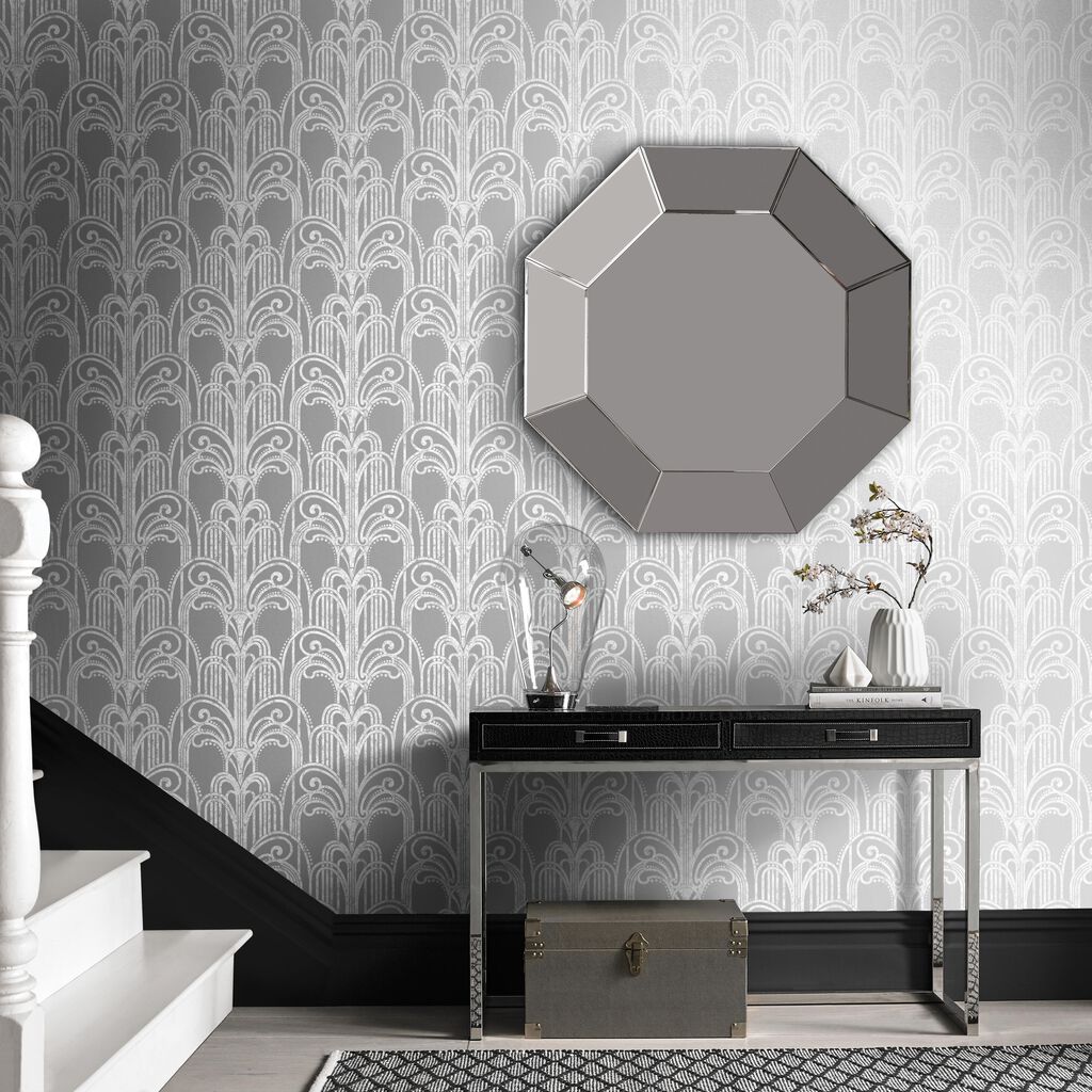 Art Deco Wallpaper - Silver - Graham & Brown - 104297 - Premier Wallcovering