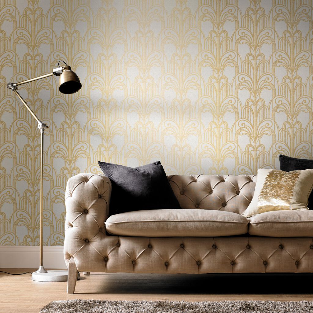 Art Deco Wallpaper - Gold & Pearl - Graham & Brown - 104296 - Premier Wallcovering