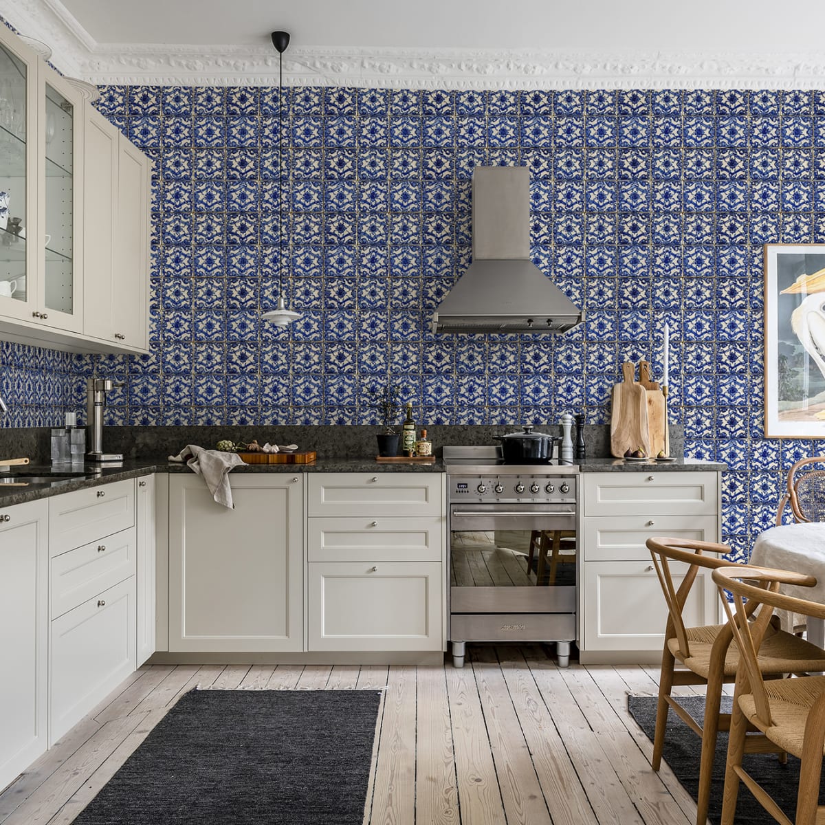 Artisan Tiles Wallpaper - Morocco Blue - Rebel Walls - R18548 - Premier Wallcovering