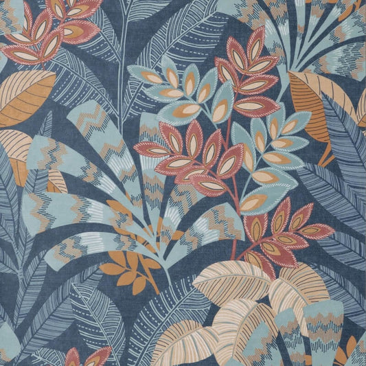 Asha Leaves Wallpaper - Navy/Burnt Orange - Crown - M1736 - Premier Wallcovering