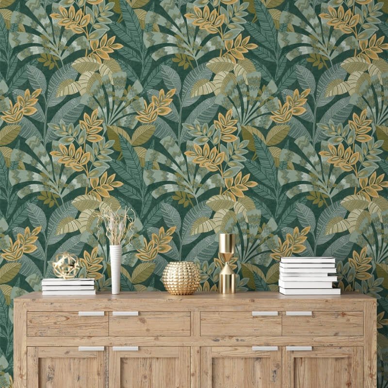 Asha Leaves Wallpaper - Lush Green - Crown - M1737 - Premier Wallcovering