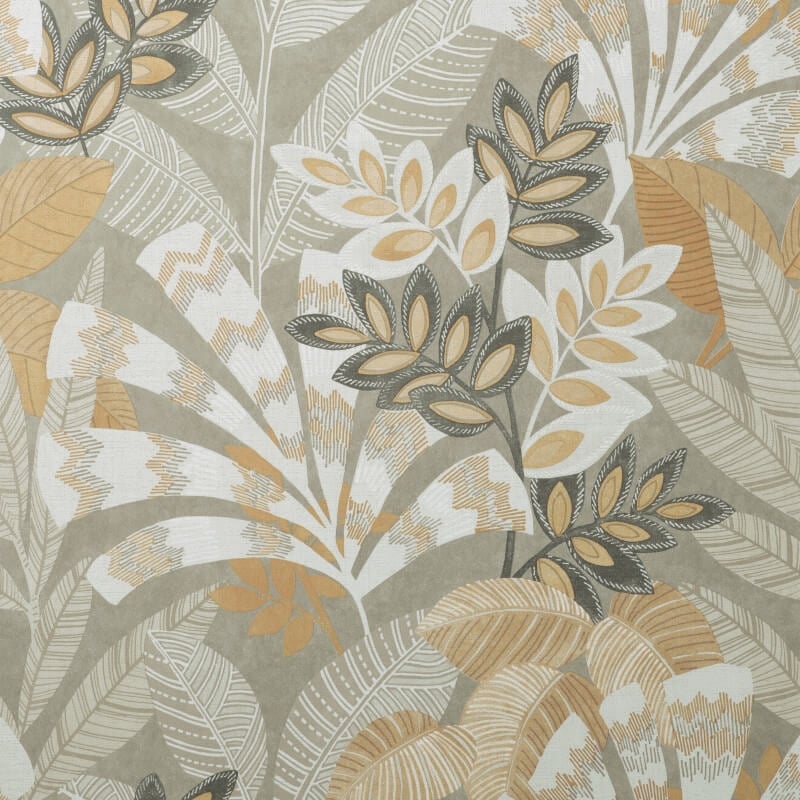 Asha Leaves Wallpaper - Warm Stone/Old Gold - Crown - M1738 - Premier Wallcovering