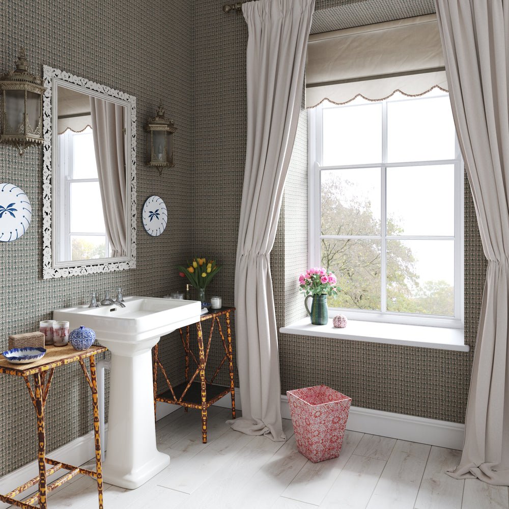 Ashok Wallpaper - Petrol on Natural - Penny Morrison - ASHOK-PN - Premier Wallcovering