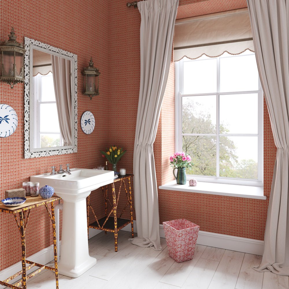 Ashok Wallpaper - Orange on Natural - Penny Morrison - ASHOK-ORANGE - Premier Wallcovering