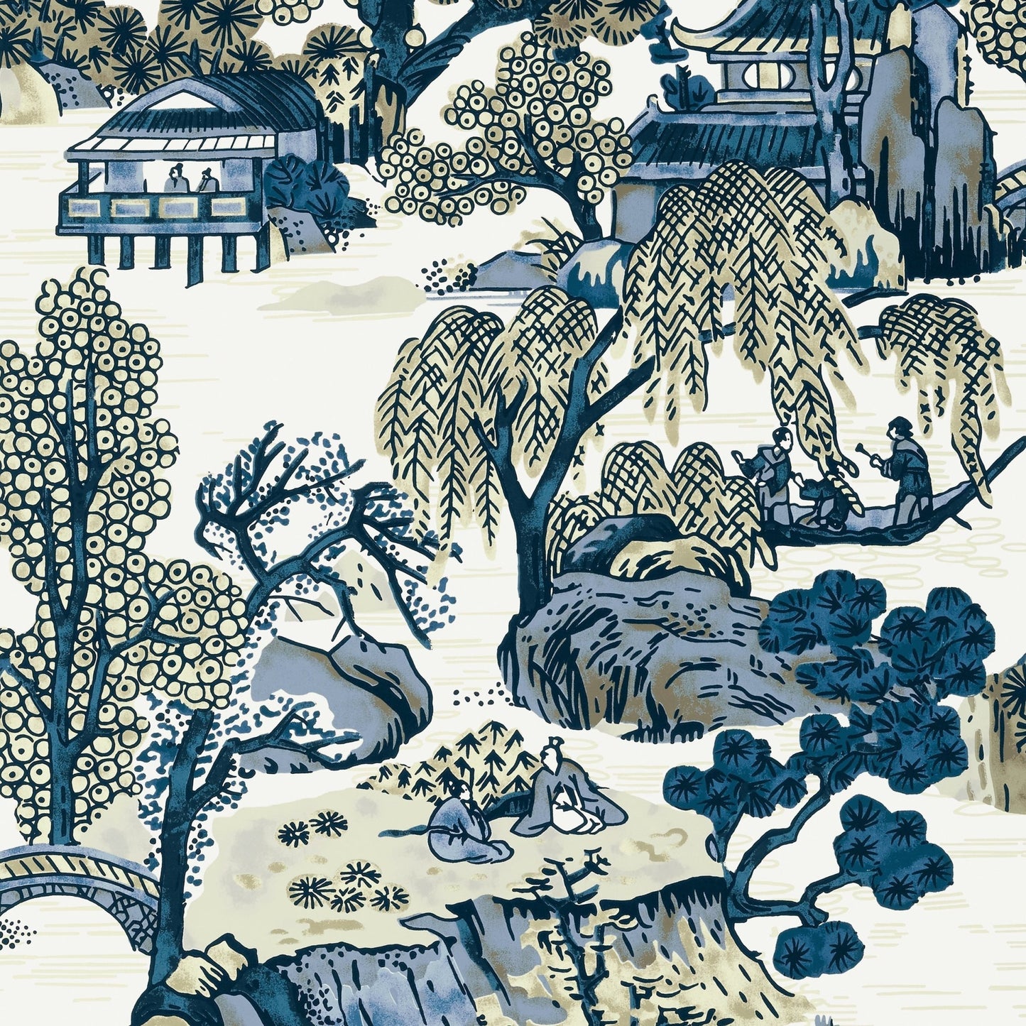 Asian Scenic Wallpaper - Blue & Beige - Thibaut - T75461 - Premier Wallcovering