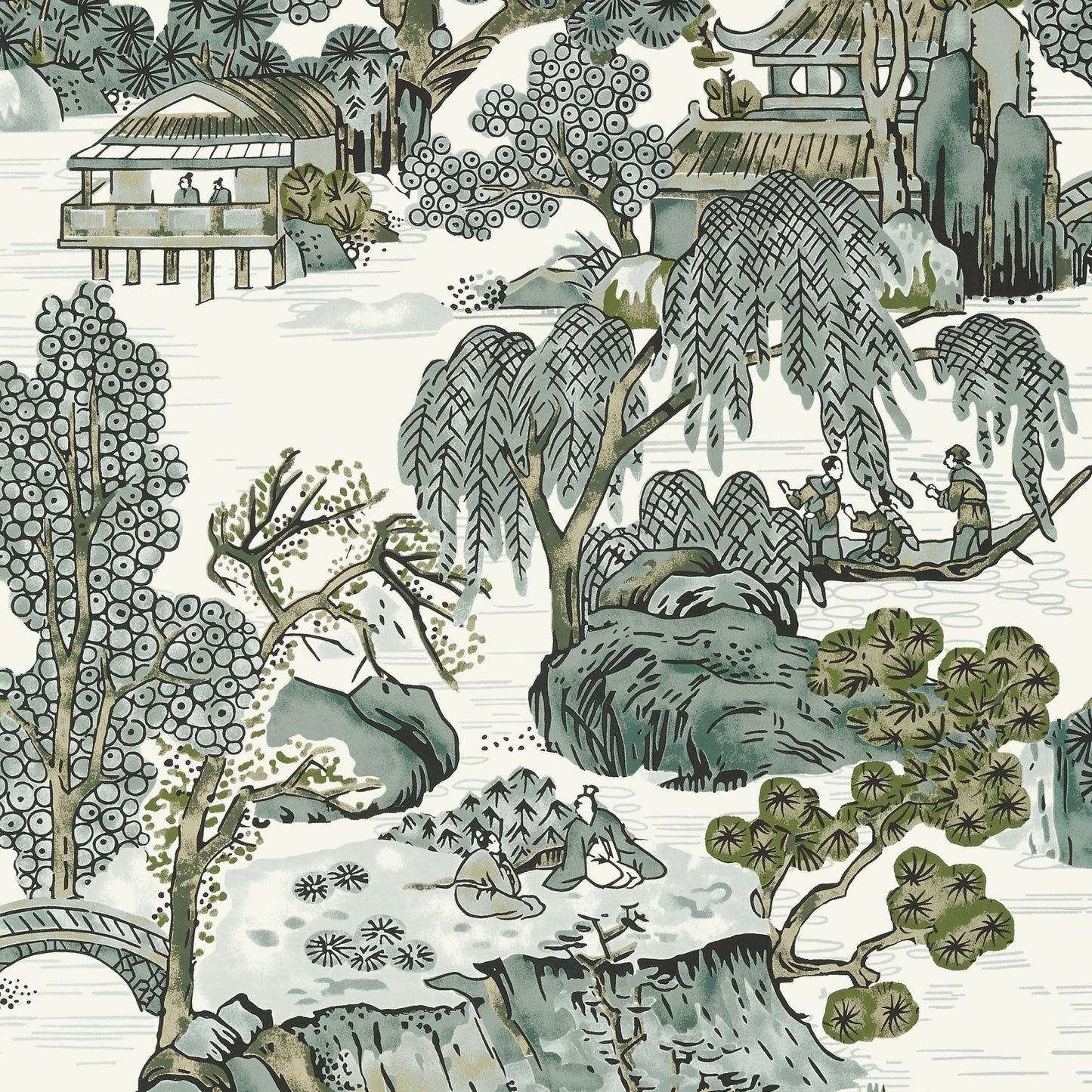 Asian Scenic Wallpaper - Grey - Thibaut - T75463 - Premier Wallcovering