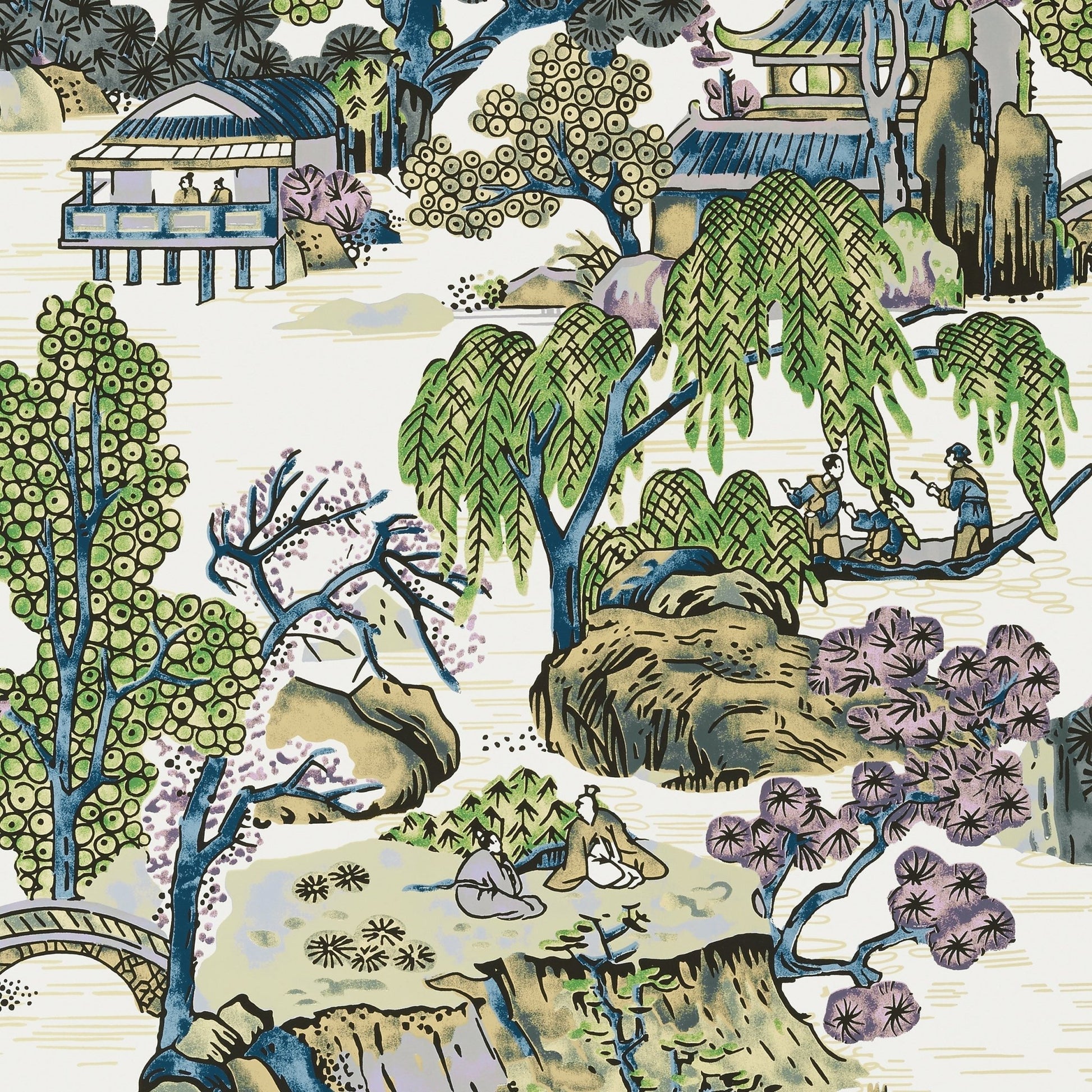 Asian Scenic Wallpaper - Purple & Blue - Thibaut - T75459 - Premier Wallcovering