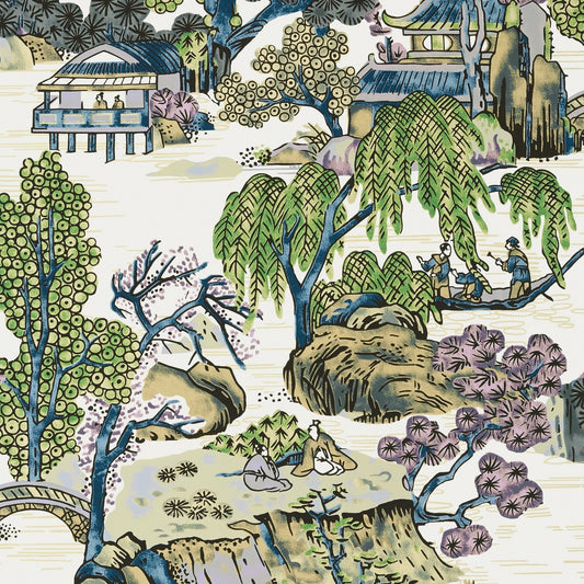 Asian Scenic Wallpaper - Purple & Blue - Thibaut - T75459 - Premier Wallcovering