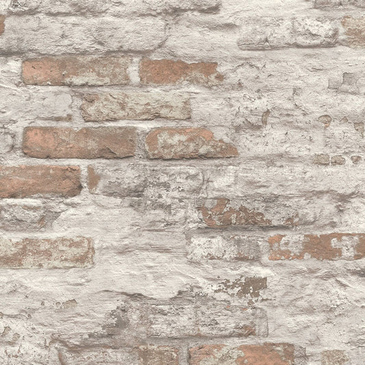 Asperia Battersea Brick Wallpaper - White/Red - Grandeco - A58101 - Premier Wallcovering