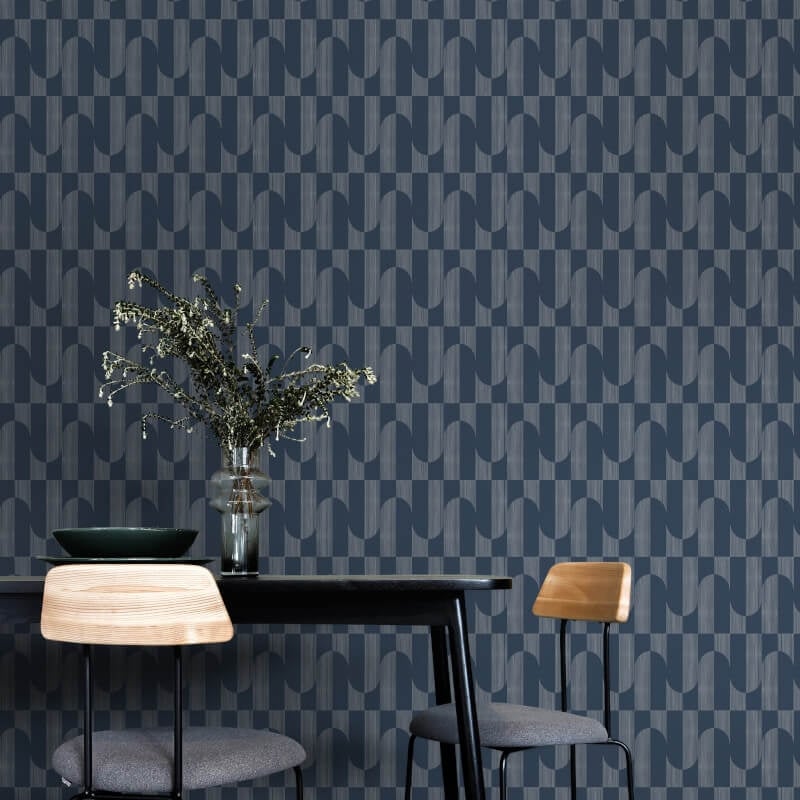 Asperia Gael Geometric Wallpaper - Navy Blue - Grandeco - A55703 - Premier Wallcovering