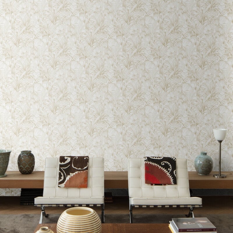 Asperia Linear Leaf Wallpaper - Cream/Beige - Grandeco - A51402 - Premier Wallcovering