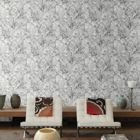 Asperia Linear Leaf Wallpaper - White/Black - Grandeco - A51401 - Premier Wallcovering