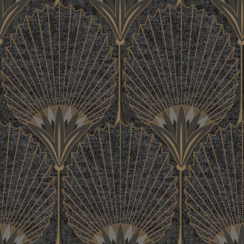 Asperia Nile Palm Fan Wallpaper - Black/Gold - Grandeco - A54901 - Premier Wallcovering
