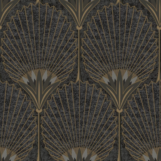 Asperia Nile Palm Fan Wallpaper - Black/Gold - Grandeco - A54901 - Premier Wallcovering