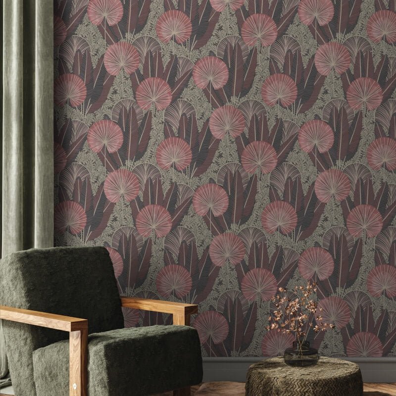 Asperia Tropical Leaf Wallpaper - Red/Pink - Grandeco - A54702 - Premier Wallcovering