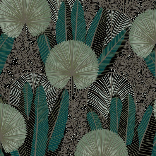 Asperia Tropical Leaf Wallpaper - Black/Green - Grandeco - A54701 - Premier Wallcovering