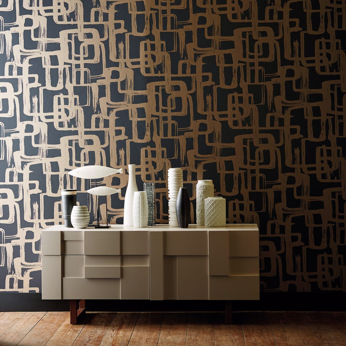 Asuka Wallpaper - Gold/Onyx - HMOW110906 - Harlequin - Premier Wallcovering