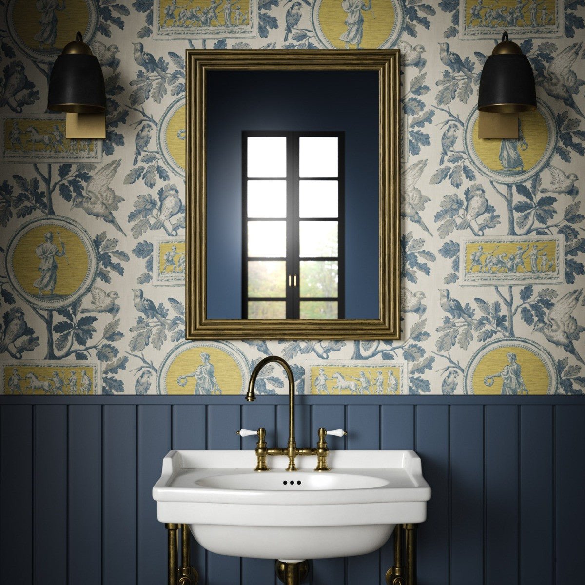 Athena Toile Wallpaper - Saffron - Warner House - Premier Wallcovering