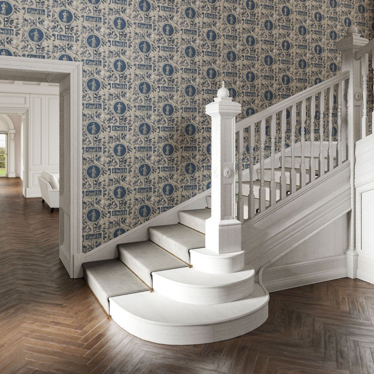 Athena Toile Wallpaper - Ink - Warner House - Premier Wallcovering