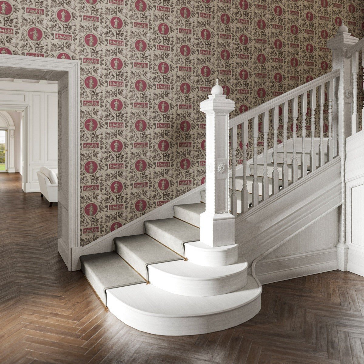 Athena Toile Wallpaper - Raspberry - Warner House - Premier Wallcovering