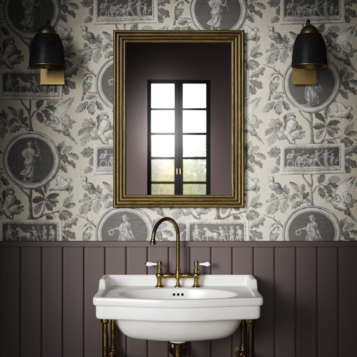 Athena Toile Wallpaper - Charcoal - Warner House - Premier Wallcovering