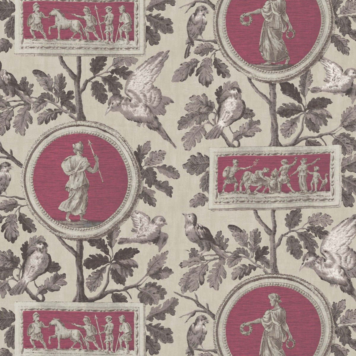 Athena Toile Wallpaper - Raspberry - Warner House - Premier Wallcovering