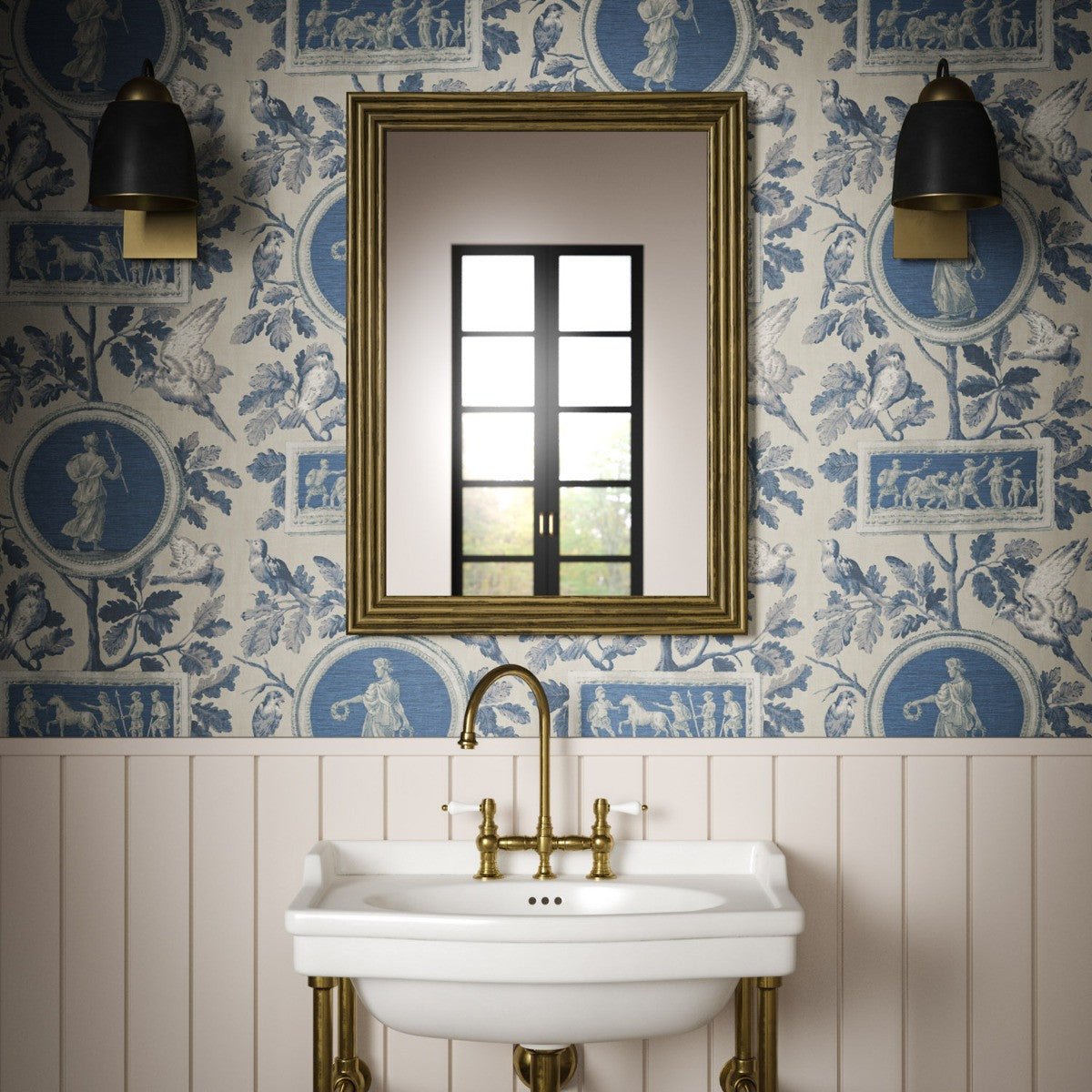 Athena Toile Wallpaper - Ink - Warner House - Premier Wallcovering