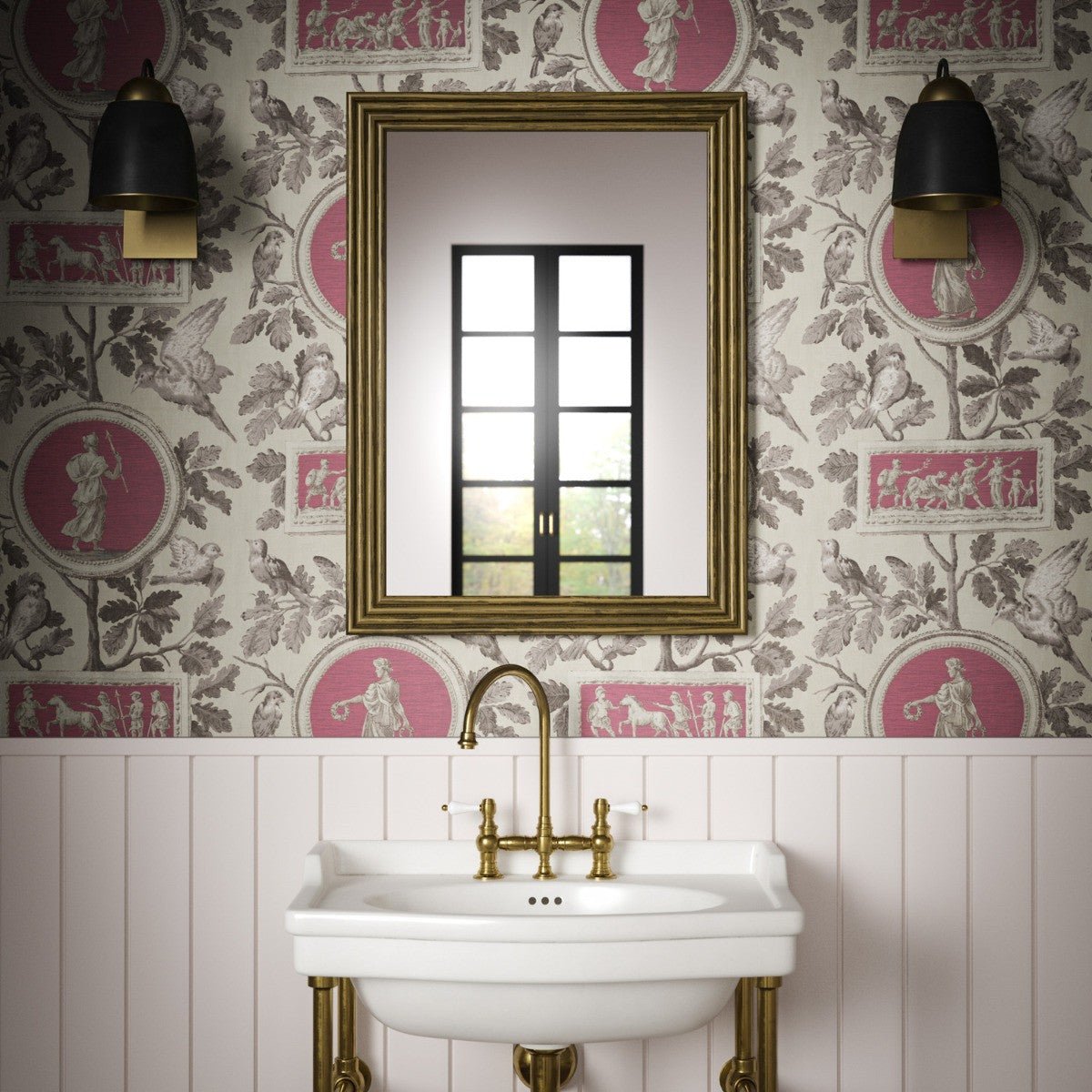 Athena Toile Wallpaper - Raspberry - Warner House - Premier Wallcovering