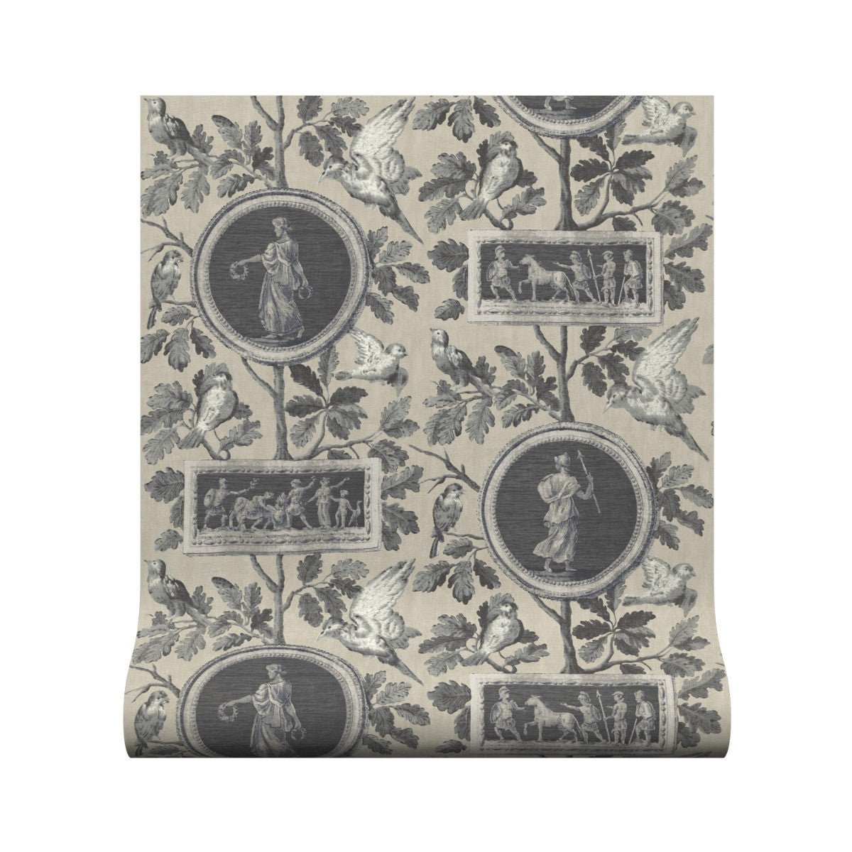Athena Toile Wallpaper - Charcoal - Warner House - Premier Wallcovering