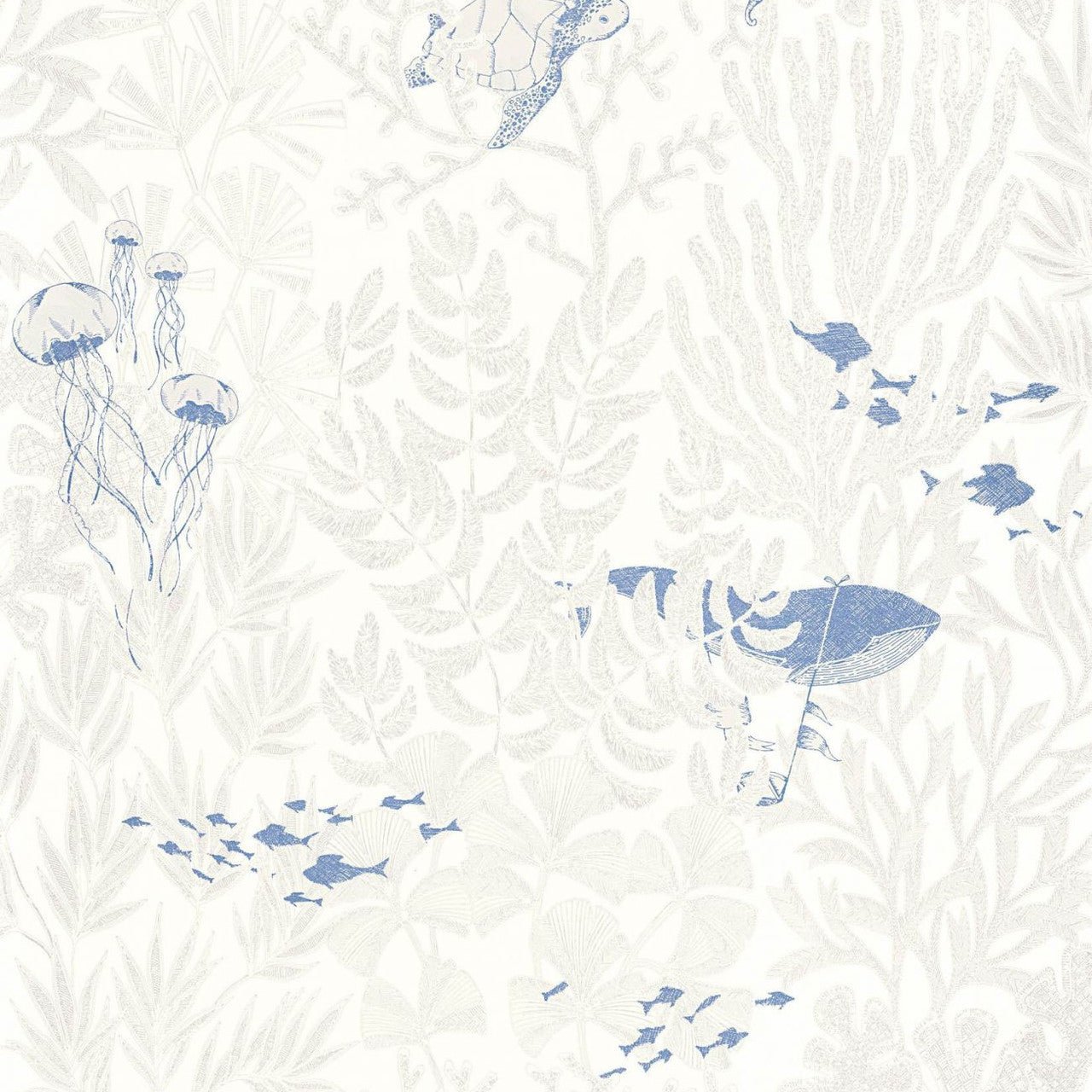 Atlantide Voyage Onirique Wallpaper - Blanc And Bleu Outremer - Casadeco - 87231654 - Premier Wallcovering