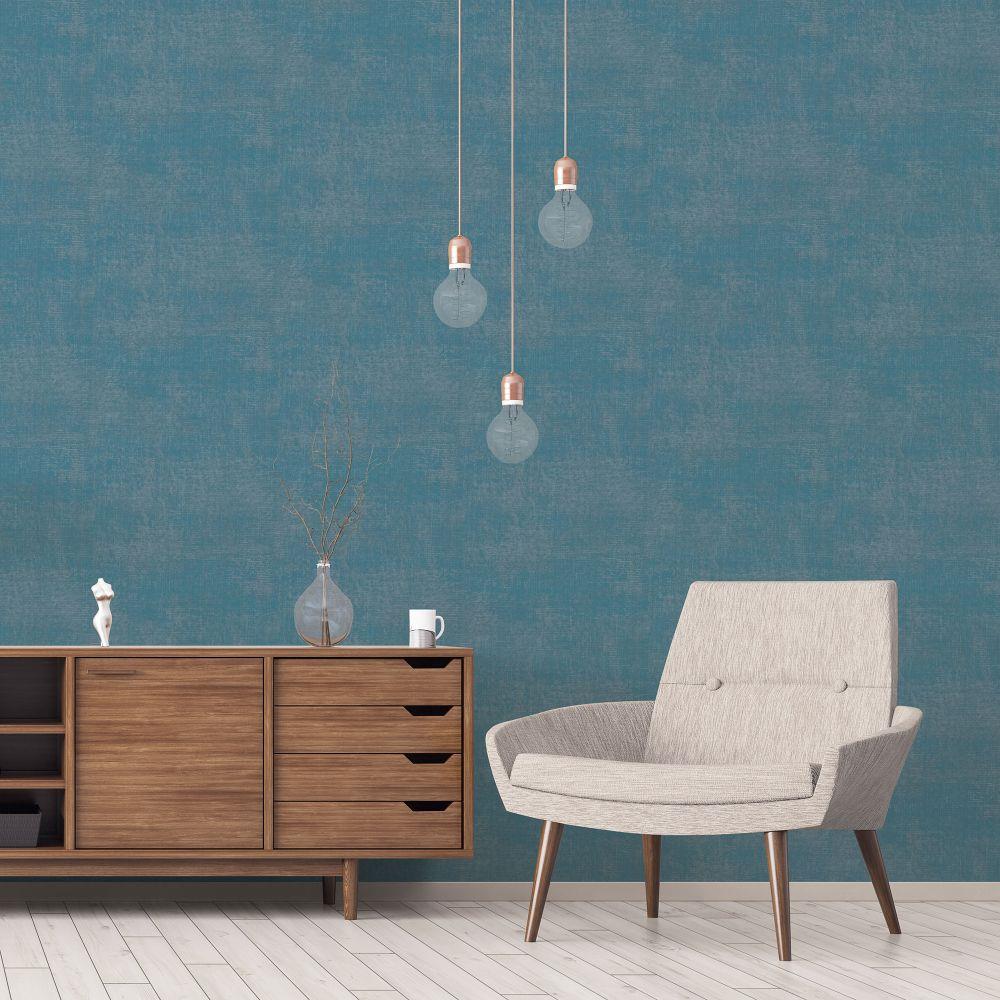 Atmosphere Metallic Linen Wallpaper - Turquoise - Galerie - G78257 - Premier Wallcovering