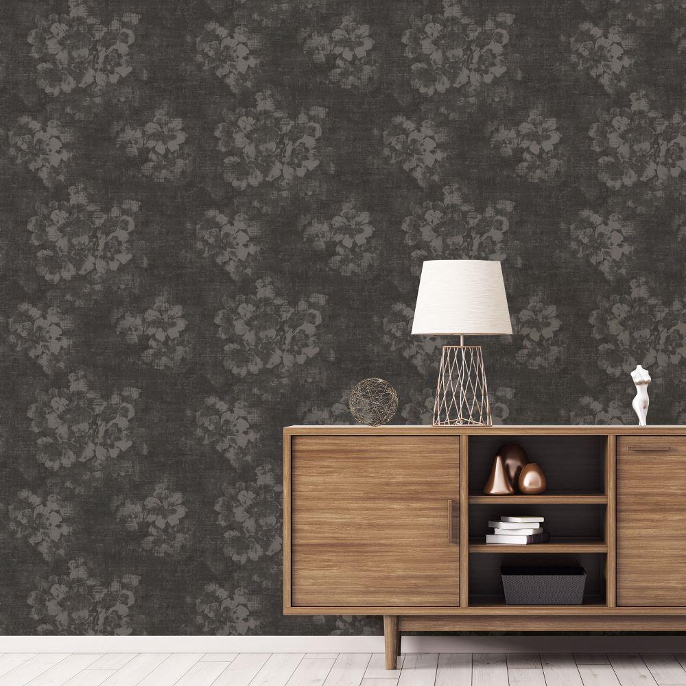 Atmosphere Mystic Floral Wallpaper - Charcoal - Galerie - G78259 - Premier Wallcovering