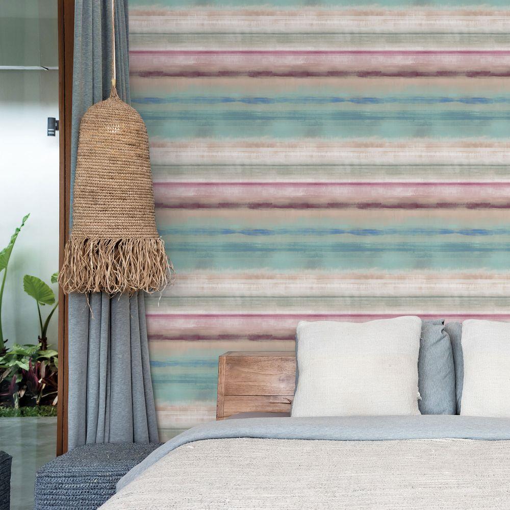 Atmosphere Skye Stripe Wallpaper - Turquoise / Magenta - Galerie - G78268 - Premier Wallcovering