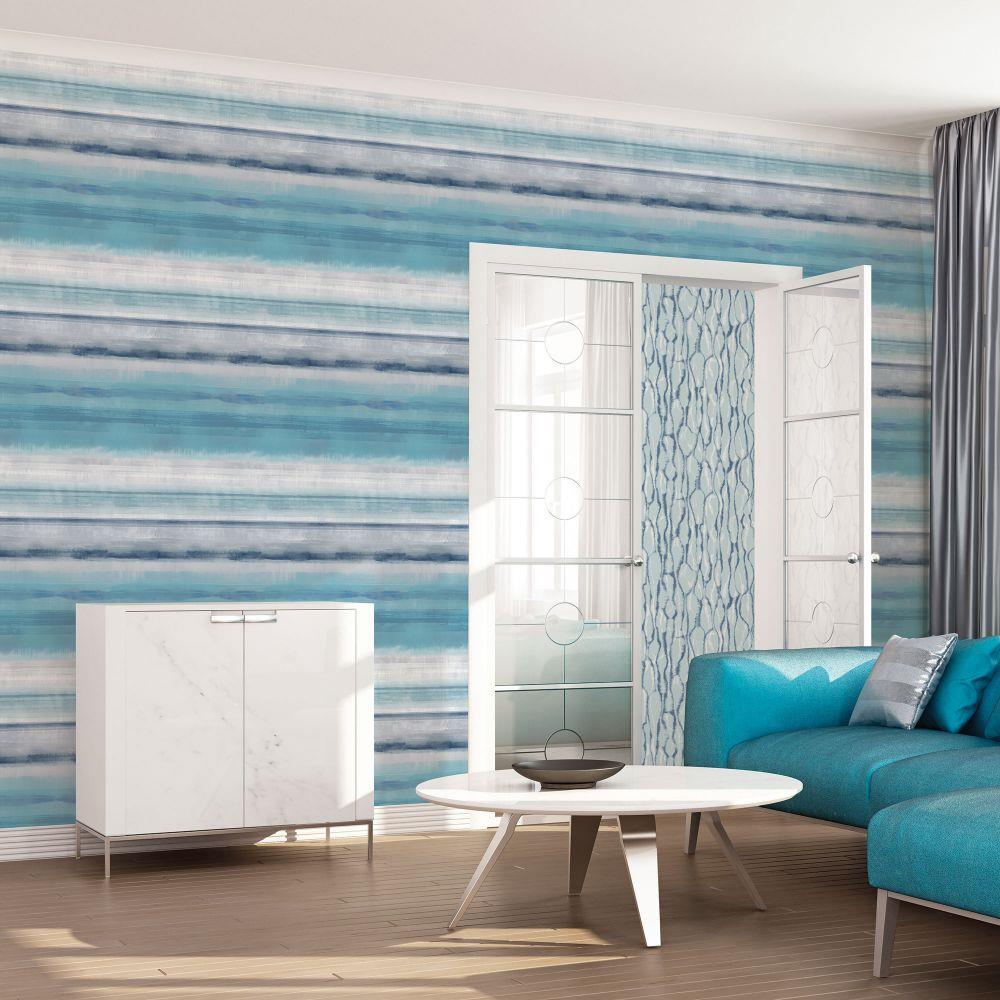 Atmosphere Skye Stripe Wallpaper - Turquoise - Galerie - G78267 - Premier Wallcovering