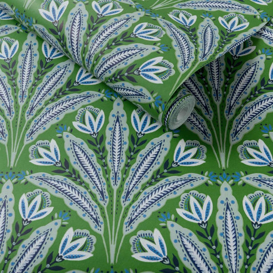 Attingham Wallpaper - Cobalt/Green - Clarke & Clarke - W0193/01 - Premier Wallcovering