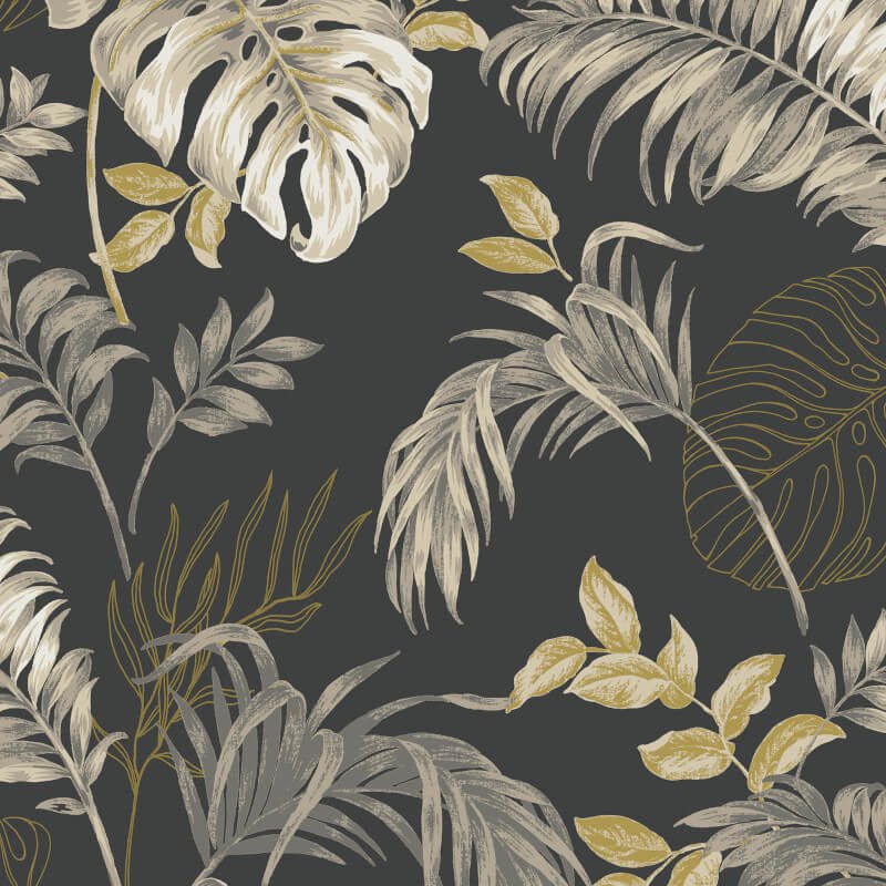 Attitude Allison Tropical Metallic Wallpaper - Black/Gold - Grandeco - A64303 - Premier Wallcovering