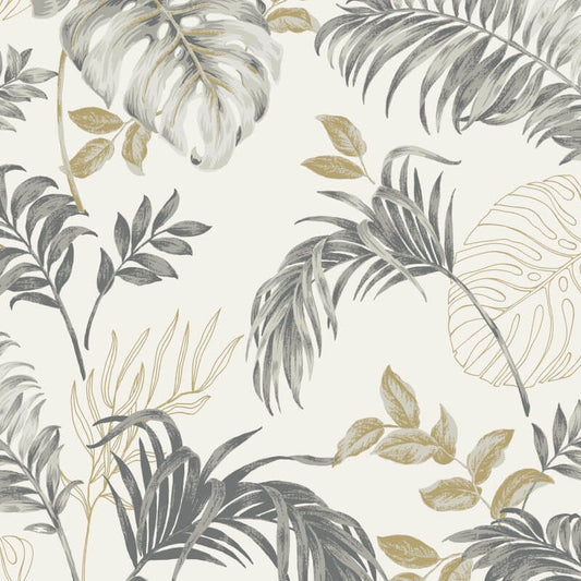 Attitude Allison Tropical Metallic Wallpaper - White/Gold - Grandeco - A64301 - Premier Wallcovering
