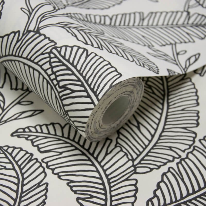 Attitude Faye All Over Leaf Wallpaper - Black/White - Grandeco - A66402 - Premier Wallcovering