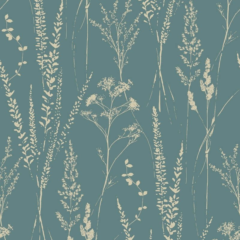 Attitude Halm Grass Floral Wallpaper - Cream/Teal - Grandeco - A64202 - Premier Wallcovering