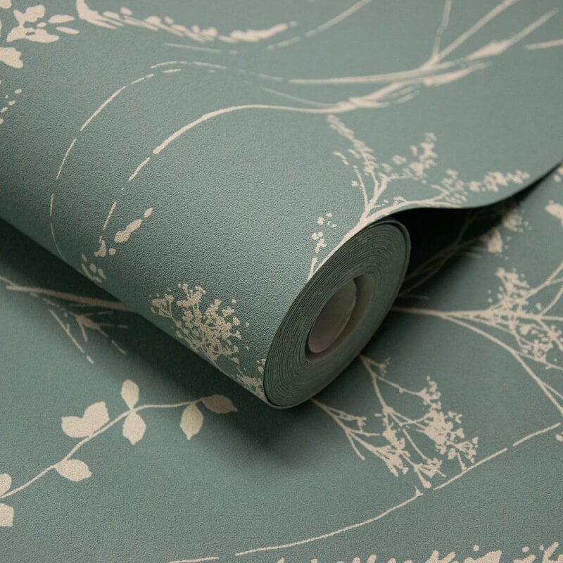 Attitude Halm Grass Floral Wallpaper - Cream/Teal - Grandeco - A64202 - Premier Wallcovering
